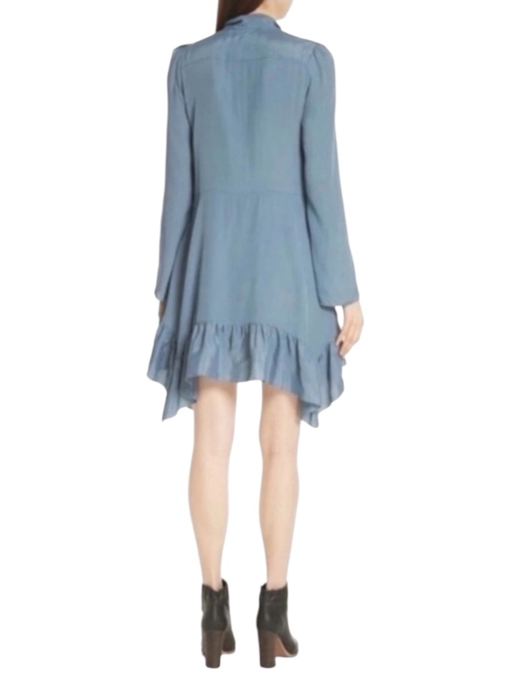 See By Chloé Silk Blend Tie Neck Ruffle Dress Mirage Blue US 8 | EU 40 - Picture 4 of 12